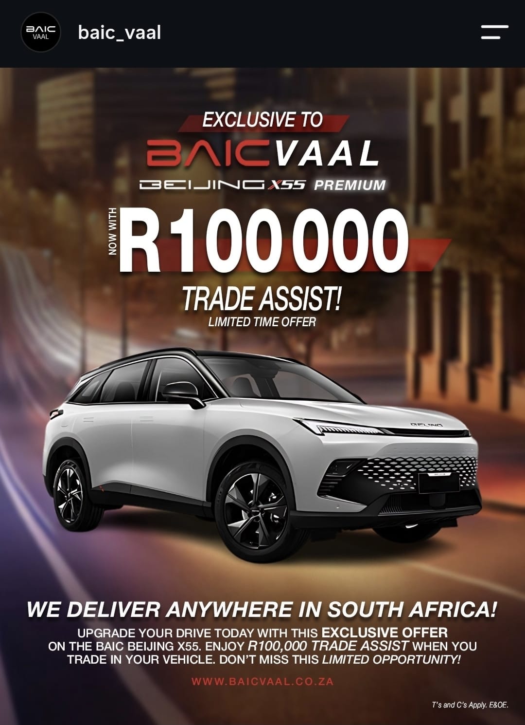 BAIC Vaal branded social media design