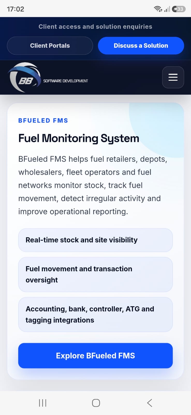 BB Software Development mobile fuel monitoring section