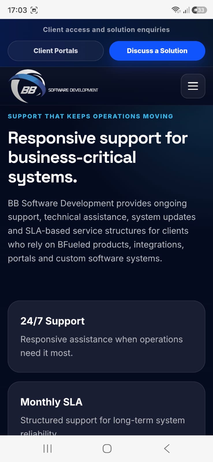 BB Software Development mobile support section